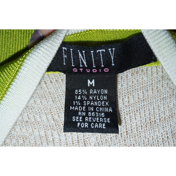 Finity Studio Lime Green Knit Tank Top Women’s Size Medium White Trim Y2K Street - Picture 6 of 8